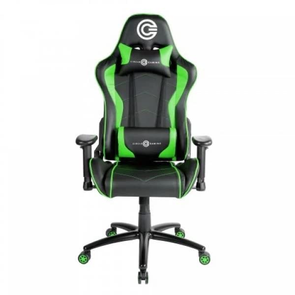 CIRCLE Gaming CH70 Green & Black Chair with All-Moulded Foam, 2D Adjustable Armrests, PVC Cover, 90-180° Adjustable Backrest, and Class 4 Gas Lift