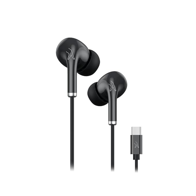 FINGERS AudioPop-C In-Ear Wired Earphones with Type-C Connector (Powerful Bass, 10mm Neodymium Drivers, In-Built Mic with Controller, 1.2m Sturdy Cable, FREE Zip Case) - Classic Black