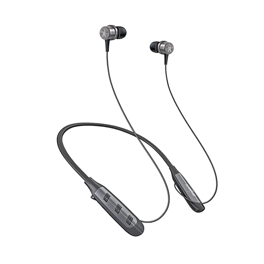 FINGERS Cozy Wireless Bluetooth Neckband Earphones with 40-Hour Playtime, Magnetic Earbuds, 10mm Drivers, Type-C Fast Charging, Dual Pairing - Classic Black & Dark Silver (Made in India)