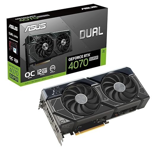 ASUS Dual GeForce RTX 4070 Super OC Edition Graphics Card (PCIe 4.0, 12GB GDDR6X, DLSS 3, HDMI 2.1, DisplayPort 1.4a, 2.56-Slot Design, Axial-Tech Fan, Auto-Extreme Technology) - PCIe x16