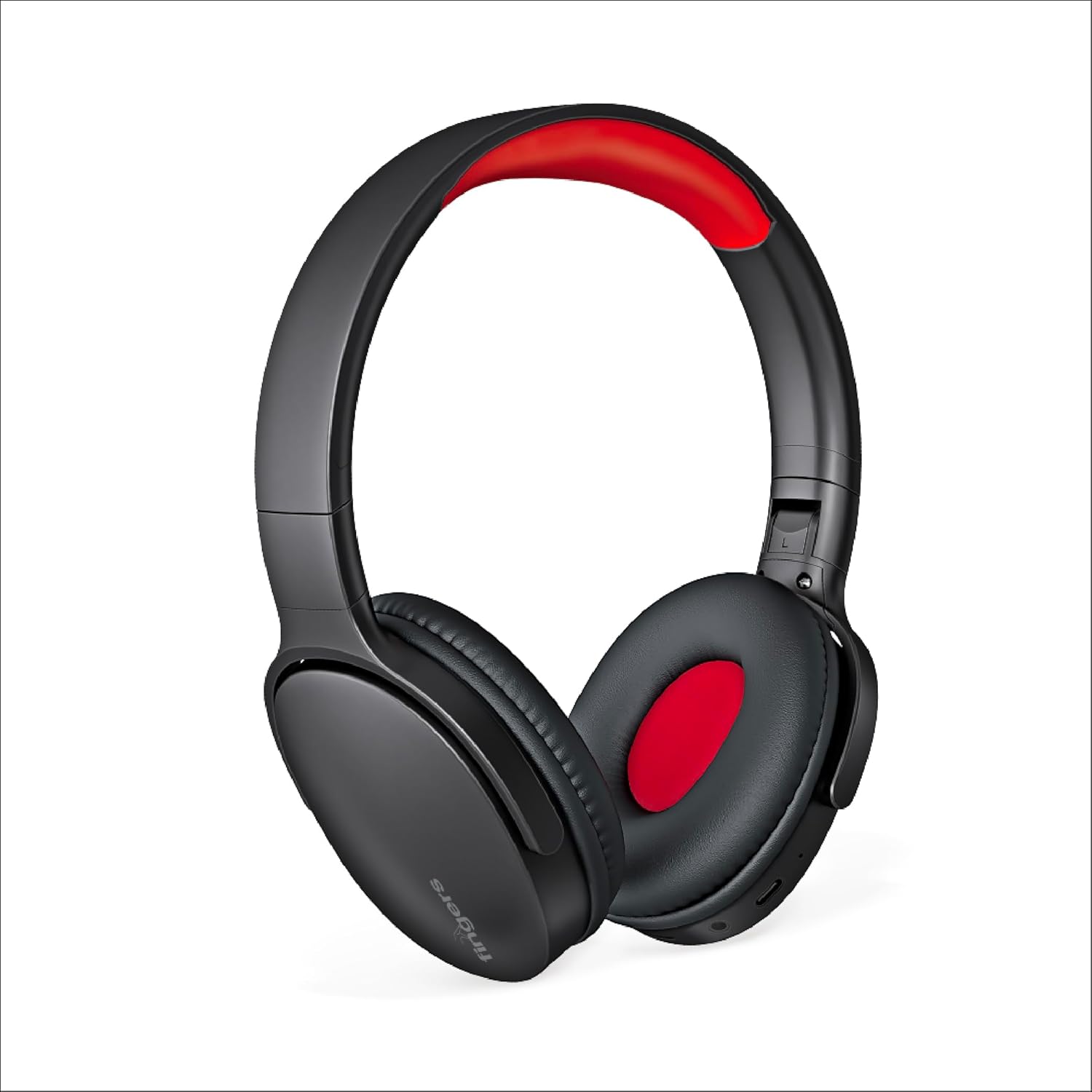 FINGERS Rock-n-Roll H6 On-Ear Bluetooth Headphones with Mic (12 Hours Playtime, 40mm Neodymium Drivers, Leatherette Headband, Bluetooth® v5.4 | FM Radio | MicroSD | AUX)- Soft Black + Rich Red