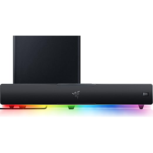 Razer Leviathan V2 Multi-Driver PC Gaming Soundbar with Subwoofer – THX Spatial Audio, Chroma RGB, Bluetooth 5.2 – Compatible with PC, Laptops, Smartphones, Tablets & Nintendo Switch (RZ05-03920100-R3G1)