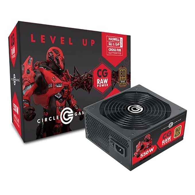 Circle 550W 80+ Modular Gaming Power Supply – APFC, Hydraulic Long-Life Sleeve, 140mm Silent Fan, Black