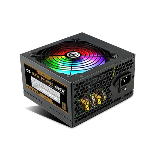 Circle CG RAW Power 650W Gaming PSU – 80+ Bronze, Non-Modular, RGB 120mm Fan, Active PFC, Flat Black Cables – Black