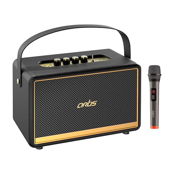 Artis SoundHub 200 100W Retro Portable Bluetooth Party Speaker with TWS|USB| TF Card| AUX & Wireless Mic (Black)