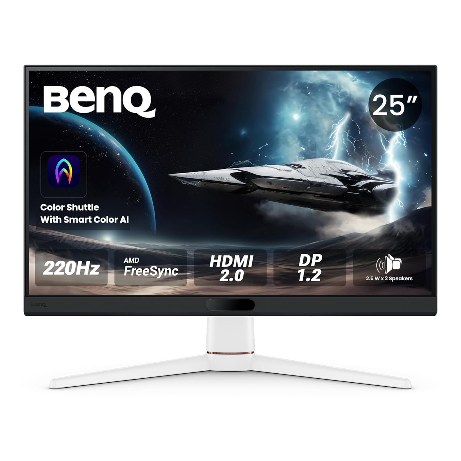 BenQ MOBIUZ EX251 24.5” FHD 220Hz Gaming Monitor, 1ms GtG, AMD FreeSync, DP 1.2, HDMI 2.0, USB Hub, 99% sRGB, Game Optimized Color, 2.5Wx2 Speakers, VESA Display HDR400 (White)