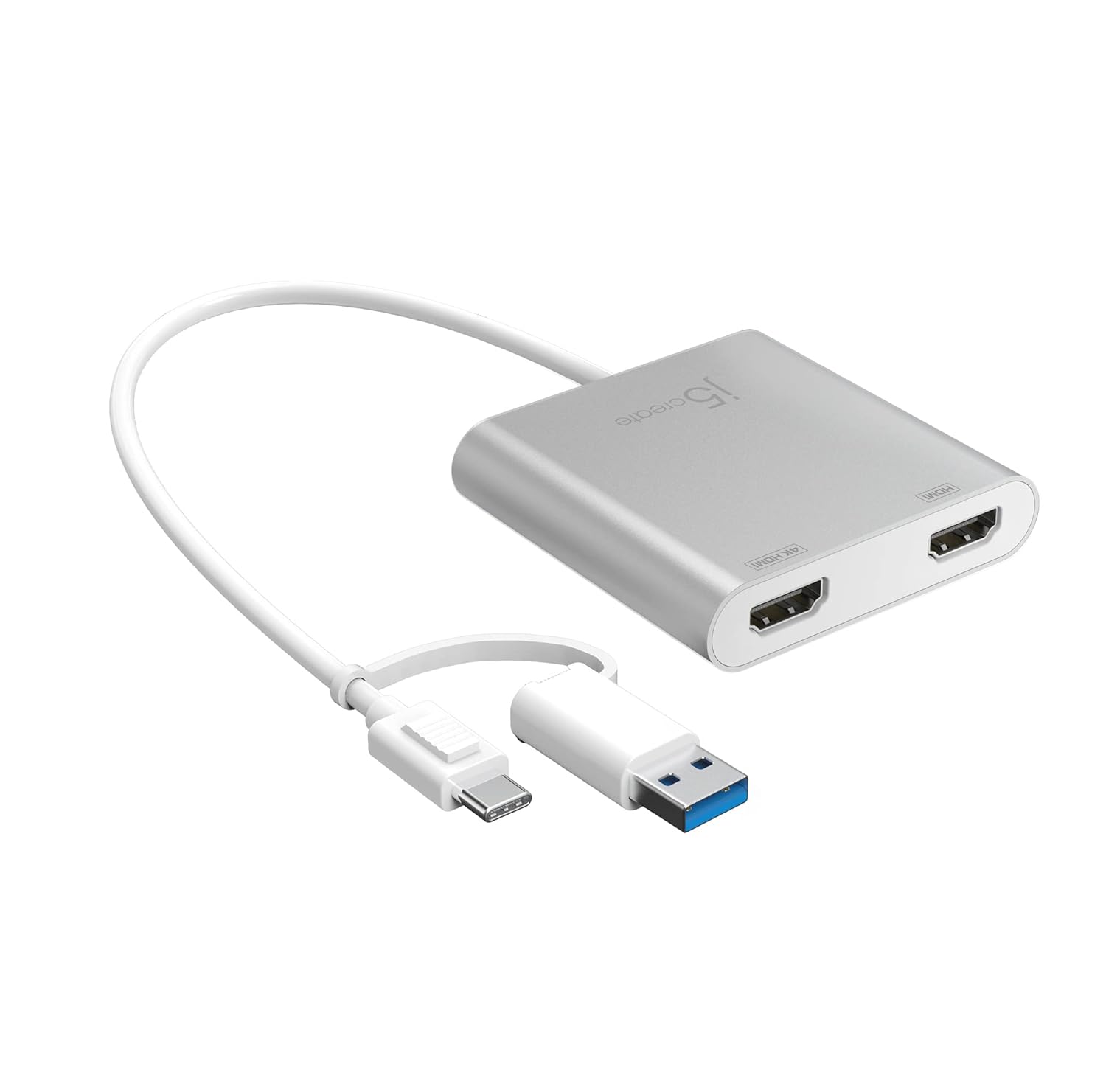 j5create USB-C to Dual HDMI Multi-Monitor Adapter with USB Type-A Converter | 4K + 2K | Compatible with Windows and Mac | JCA365