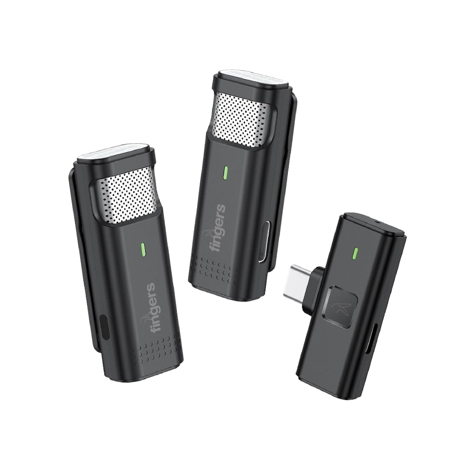 FINGERS PhoneMic-TypeC (2Mic) Dual Wireless Lavalier Microphone for Mobile Recording & Streaming (2.4 GHz, Intelligent Noise Reduction, Ear Monitoring, Compatible with Type-C Devices)