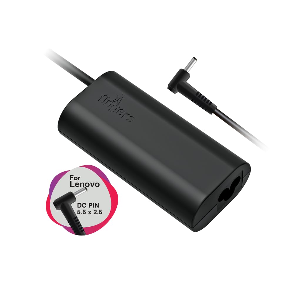 FINGERS FL-65W Laptop Power Adapter with 65 W Fast Charging (for Lenovo Laptops with DC Pin 5.5 x 2.5 mm), Fire Retardant Design