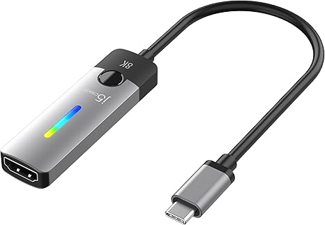 j5create USB-C to HDMI Adapter | 8K@60Hz, 4K@144Hz| with RGB LED | HDMI 2.1 | Compatible with MacBook, iPad, Windows, Chrome OS – JCA157