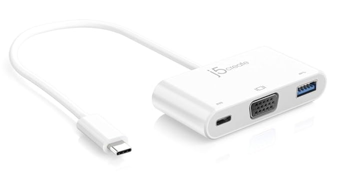 j5create USB-C to VGA & USB 3.0 Adapter with Power Delivery | USB SuperSpeed 3.0 (5Gbps) | 1920x1200 @ 60Hz VGA Output | 1080p Video Playback | Compatible with USB-C Devices (JCA378)
