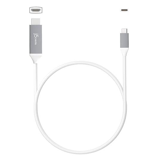 j5create USB-C to 4K@60Hz HDMI 6ft Cable | HDMI ATC Certified | Compatible with Thunderbolt 3/4, MacBook Pro/Air, iPad Pro, Chromebook (JCC153G)