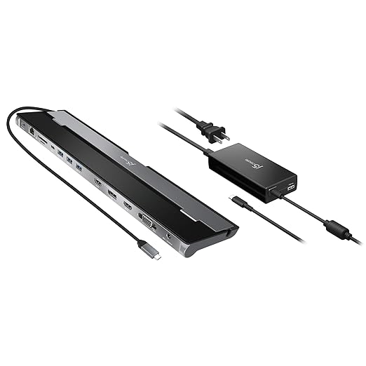 j5create JCD543P USB-C Docking Station | Triple Display Support | HDMI | DisplayPort | VGA | 100W PD Charger | Gigabit Ethernet | MacBook Pro | Air | Dell XPS | Windows