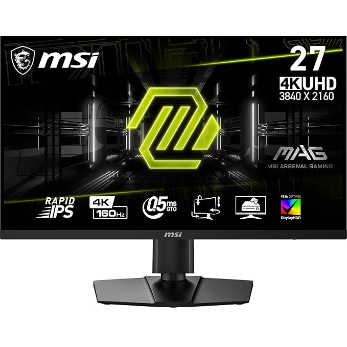 MSI MAG 274UPF E2 27 Inch 4K UHD Gaming Monitor - 3840x2160 Rapid IPS Panel, 160 Hz/0.5ms (GtG), 98% DCI-P3 Colour Gamut, Frameless Design, VESA DisplayHDR 400 - DisplayPort 1.4a, HDMI, USB Type-C