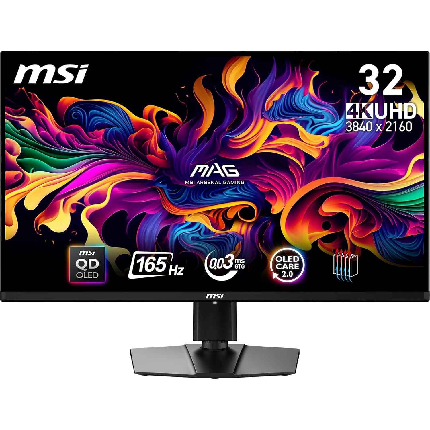 MSI MAG 321UP QD-OLED 31.5 Inch 4K UHD Gaming Monitor - 3840x2160 Quantum Dot OLED Panel, 165Hz,0.03ms,DCI-P3, DisplayHDR True Black 400 - DP 1.4a, HDMI 2.1(UHD 165Hz), USB Type-C