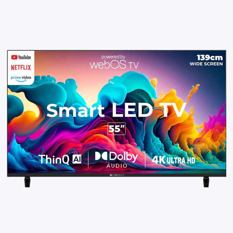 Zebronics 55W2 Smart LED TV 55 Inch | 4K UHD Bezel-Less Display | Dolby Audio | Magic Remote with Alexa | 20W Speakers