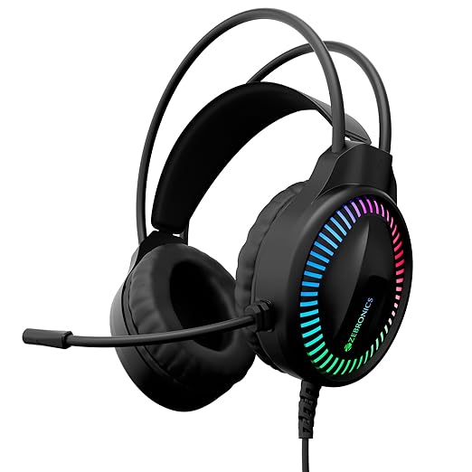 Zebronics Blitz C Dolby Atmos Gaming Over-Ear Wired Headphone with 50mm Drivers, RGB Lights & Type-C Connector (Black)