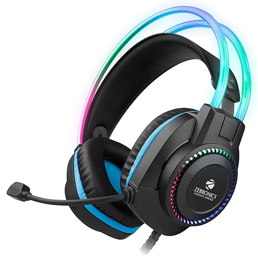 Zebronics Jet PRO Premium Wired Gaming On-Ear Headphone with LED Lights, 40mm Drivers, Braided Cable & Mic (Black/Blue)