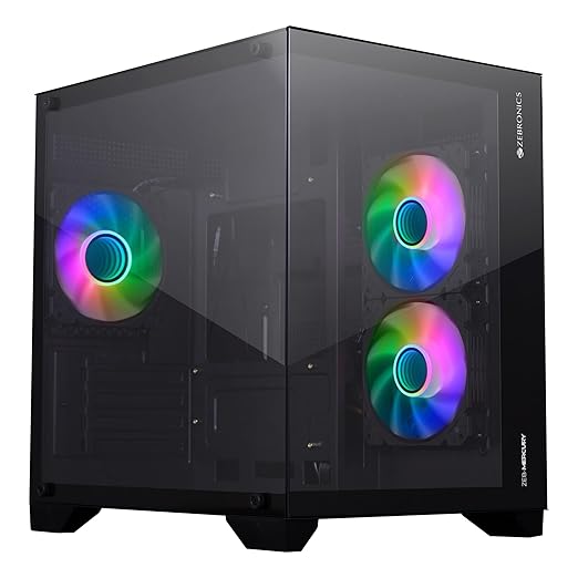 ZEBRONICS Mercury Premium Gaming Chassis (Black) | Dual Chamber, Infinity Ring ARGB Fan, Tempered Glass, Supports mATX & Mini ITX