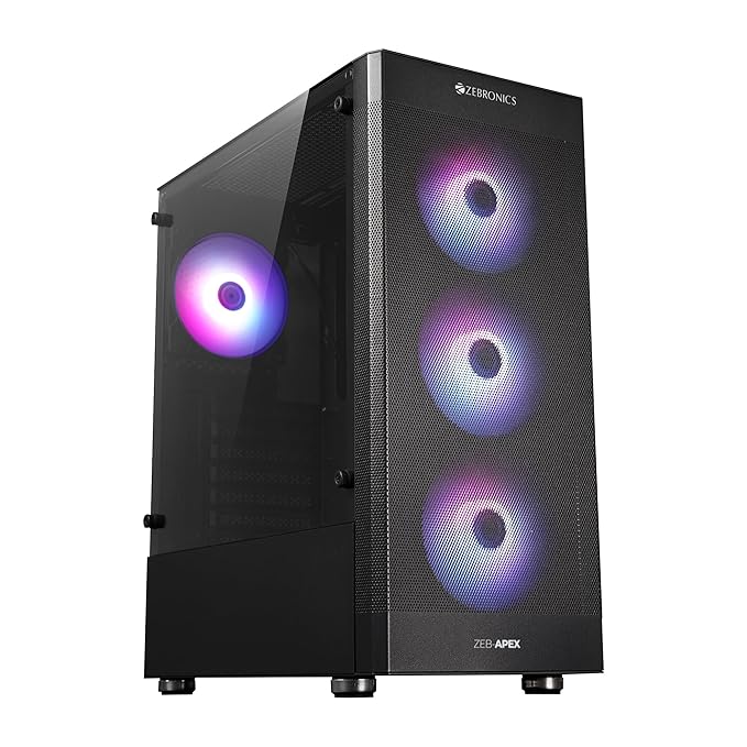 Zebronics APEX Premium Gaming Cabinet | Full-Tower Case | E-ATX ATX mATX ITX | 4 ARGB Fans | Tempered Glass | USB 3.0