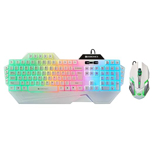 ZEBRONICS Optimus Gaming Keyboard & Mouse Combo | 117 Keys | Macro Keys | 3600 DPI | Multicolor LED | Braided Cable | WHITE