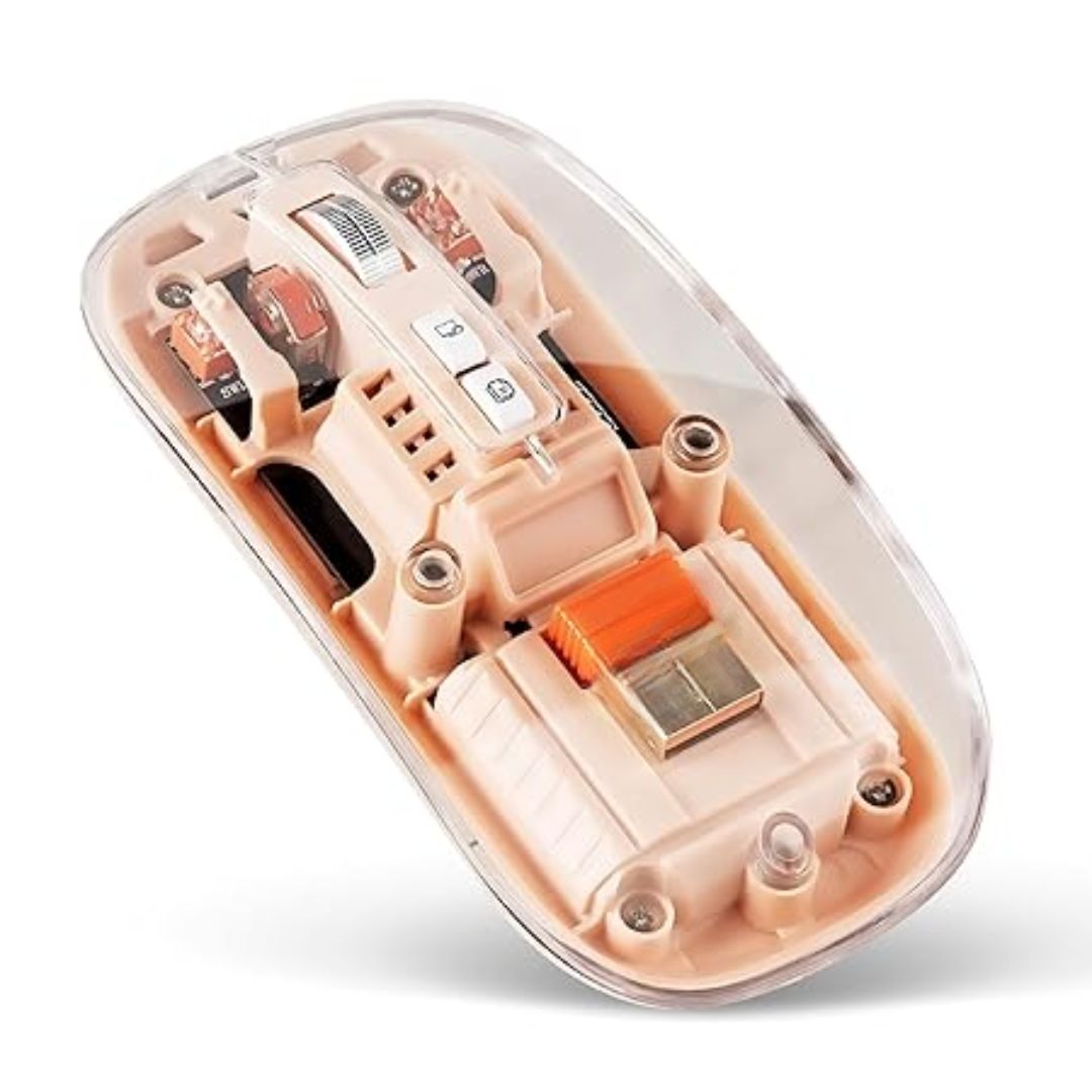 Acer Clearview Transparent Wireless Mouse | Triple-Mode Connectivity (BT 5.2 + BT 3.0 + 2.4GHz) | Silent Click | Metal Scroll Wheel | 1600 DPI | USB-C Rechargeable | Peach