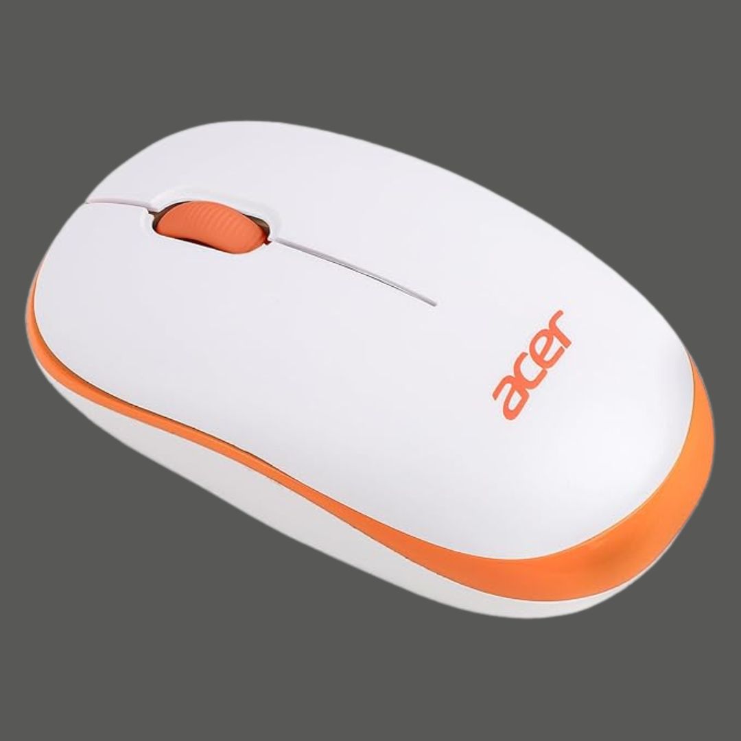 Acer Wireless Mouse | 2.4GHz | 1600 DPI Optical Sensor | USB Nano Receiver | Ergonomic & Lightweight | White/Orange