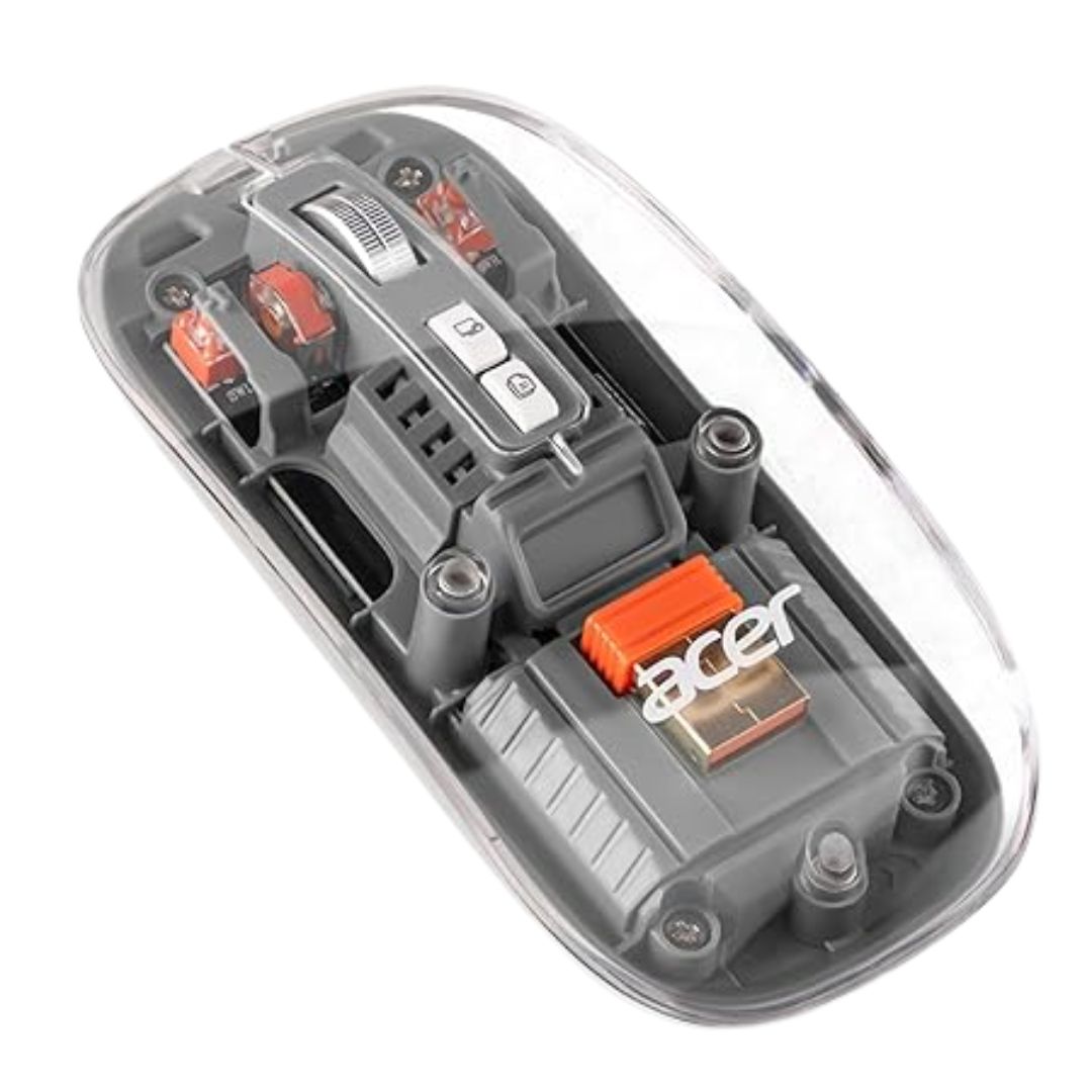 Acer Clearview Transparent Wireless Mouse | Triple-Mode Connectivity (BT 5.2 + BT 3.0 + 2.4GHz) | Silent Click | Metal Scroll Wheel | 1600 DPI | USB-C Rechargeable | Grey