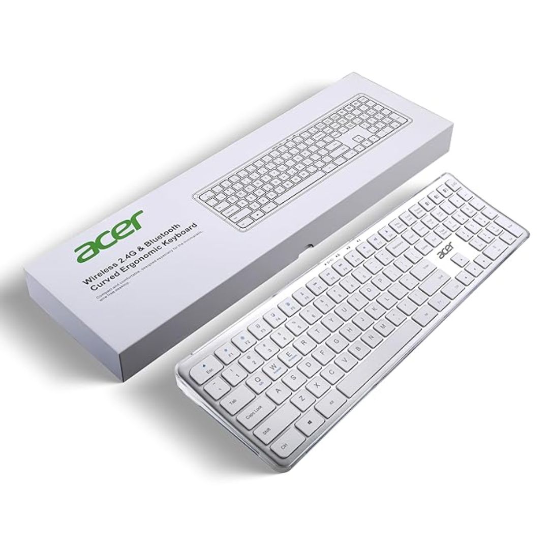 Acer Clearview Curved Transparent Wireless Keyboard | Dual Connection (Bluetooth + 2.4GHz) | Multi-Device Pairing (3x Bluetooth + 1x 2.4G) | Rechargeable | iOS, Android, Windows & Mac Compatible