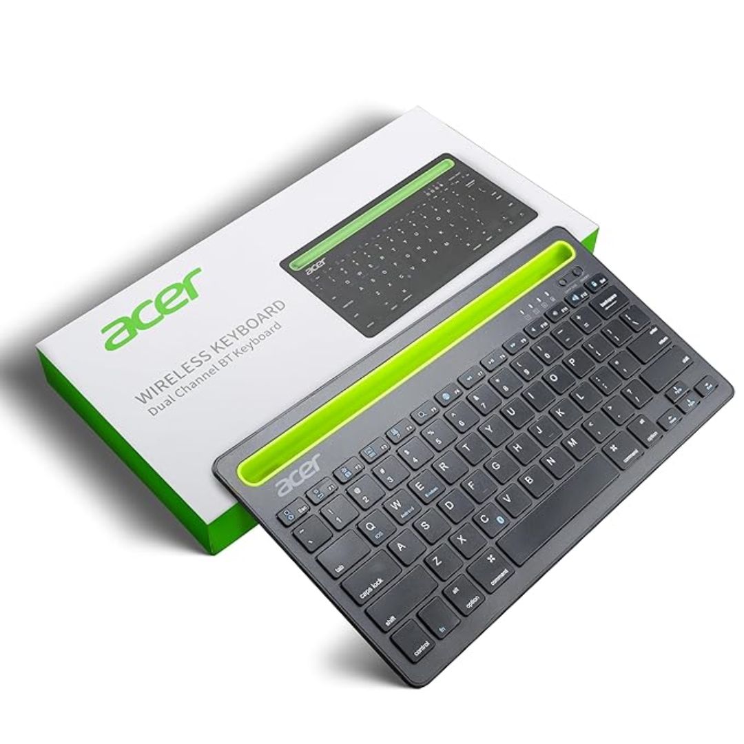 Acer Swift Slim Multi-Device Wireless Rechargeable Keyboard with Cradle | Dual Channel Switch | Compact & Quiet | Compatible with Windows, Mac, Tablets, Smartphones & Laptops