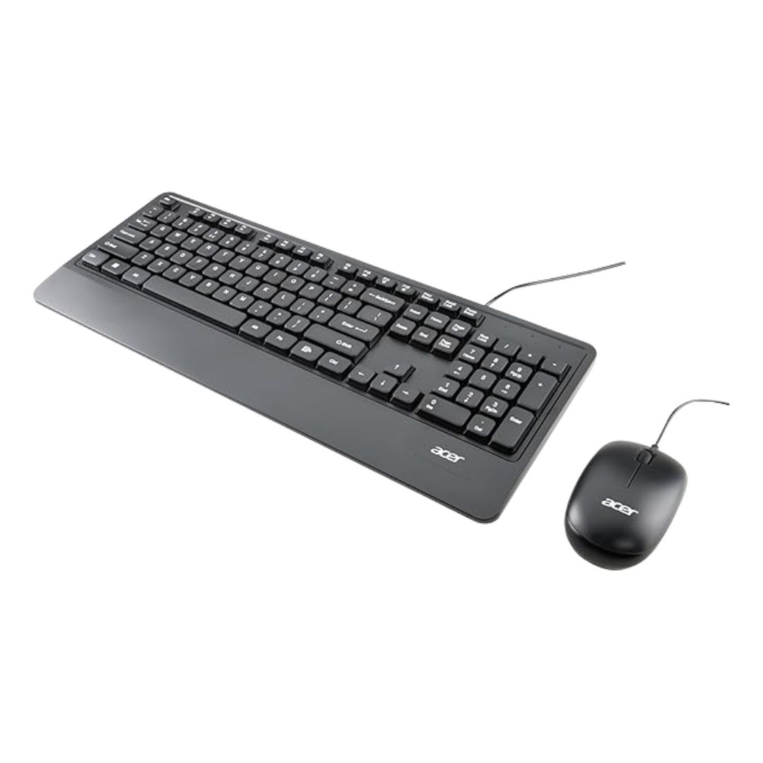 Acer Wired Keyboard & Mouse Combo with Palm Rest | USB 2.0 Plug & Play | 1600 DPI Mouse | ₹ Symbol | Co-Pilot Key | Windows & Mac Compatible – Black