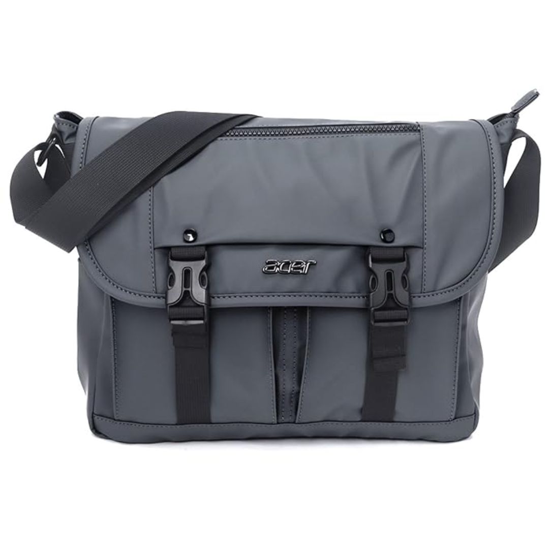 Acer Stylo Premium 14 Inch Gray Sling Bag | Water Resistant Polyester | Stylish Zipper Compartments | Two Small Pockets | Compact & Lightweight