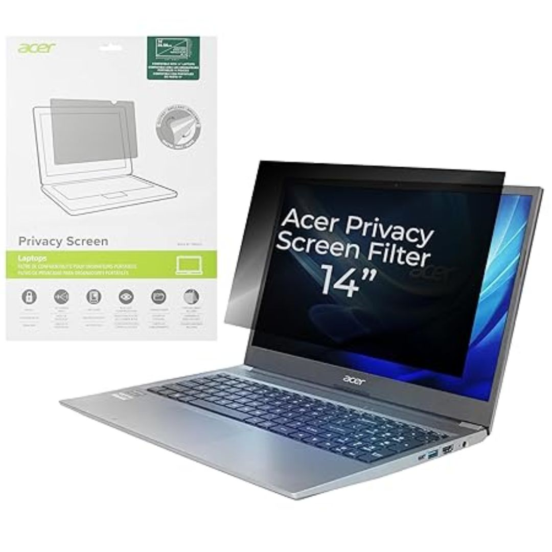 Acer 14-inch Privacy Screen Filter | 60° Viewing Angle | Anti-Glare & Blue Light Filter | Antimicrobial Protection | Glossy/Matte Sides | 4 Attachment Methods | Designed by Targus