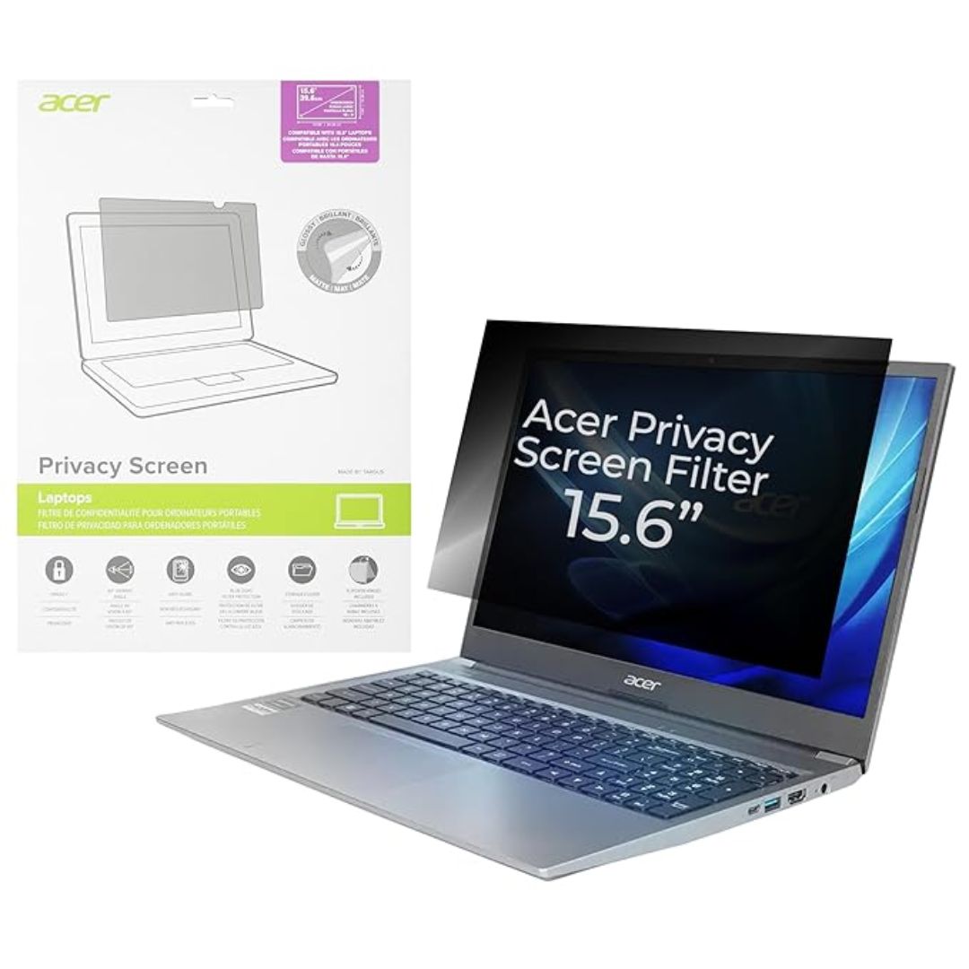 Acer 15.6-inch Privacy Screen Filter | 60° Viewing Angle | Anti-Glare & Blue Light Filter | Antimicrobial Protection | Glossy/Matte Sides | 4 Attachment Methods | Designed by Targus
