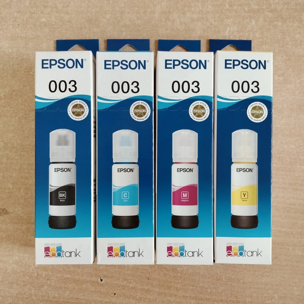 Epson 003 Ink Bottle Bundle (Black, Cyan, Magenta, Yellow – 65 ml Each)