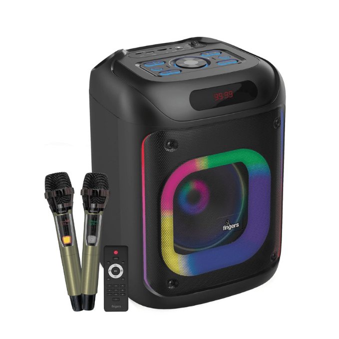 FINGERS 2Mic-ThunderBox Portable Speaker with 2 Wireless Mics (40W Immersive Bass, 6.5-Hour Playtime, Dazzling RGB Lights, Recording Feature, TWS Enabled, Bluetooth | USB | AUX | MicroSD | FM Radio