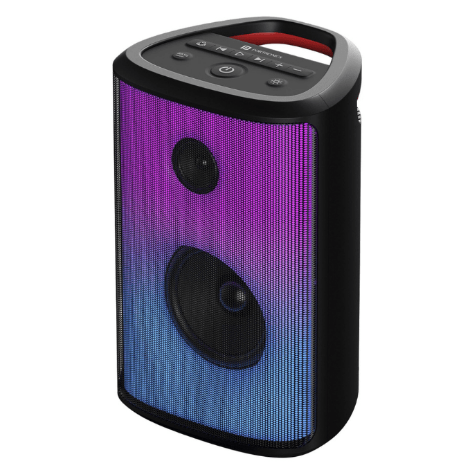 Portronics Dash 8 60W Bluetooth Party Speaker with Bass Boost Technology, Upto 6 Hours Playtime, Wired Karaoke Mic, TWS Mode, USB, AUX in, BT 5.3v, Full Screen LED Effect, Type C Charging(Black)
