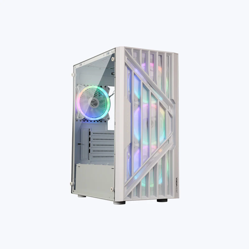 Zebronics Zeb Voxa White Gaming Cabinet | ARGB Fans | Heavy Duty Structure | High Airflow Design