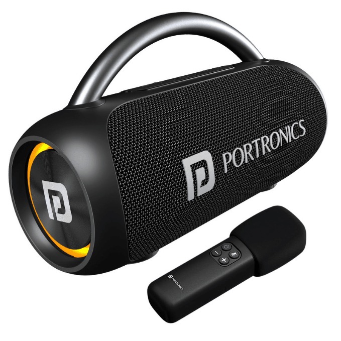 Portronics 30W Radiant 2 Portable Bluetooth Speaker with Wireless Karaoke Mic,6 Hour Playtime,HD Clarity Sound, Dual Driver, RGB LEDs, TWS Mode, BT5.3v, USB Drive, Aux in, Type C Fast Charging(Black)