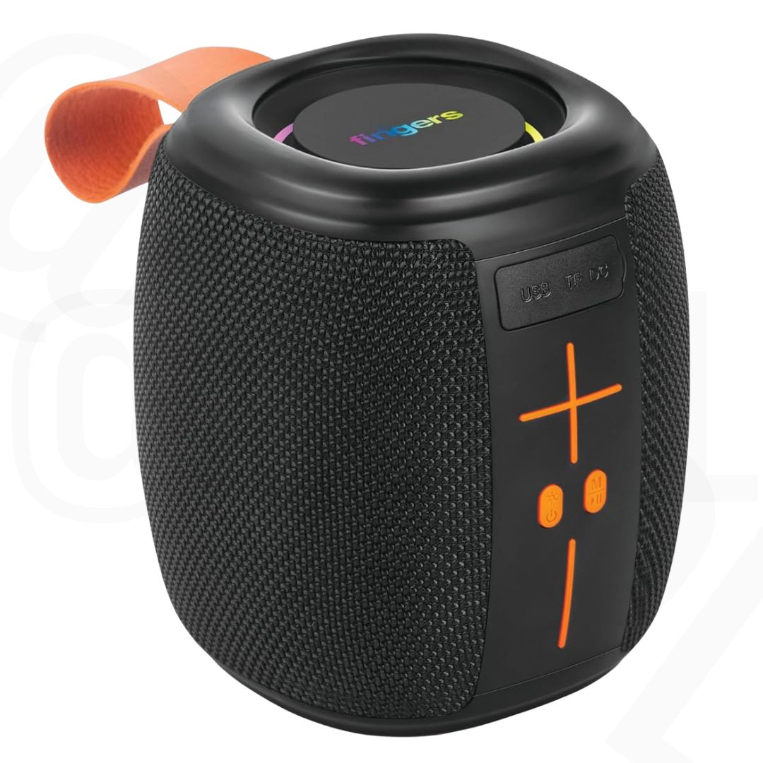 FINGERS SoundNugget-BT6 Bluetooth Portable Speaker with RGB Lights, 12-Hour Playtime, FM Radio, MicroSD & USB Support, IPX4 Splash Resistance – Rich Black