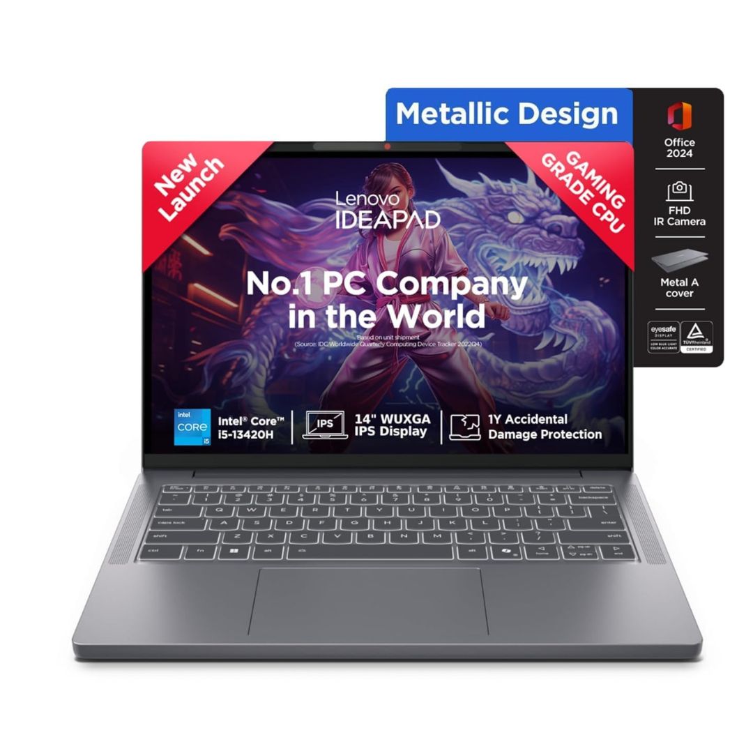 Lenovo IdeaPad Slim 3, 13th Gen Intel Core i5-13420H, 16GB DDR5 RAM, 512GB SSD, 14 Inch WUXGA IPS Display, Windows 11 Home, Office Home 2024, Backlit Keyboard, 1Yr ADP, 83K000CXIN