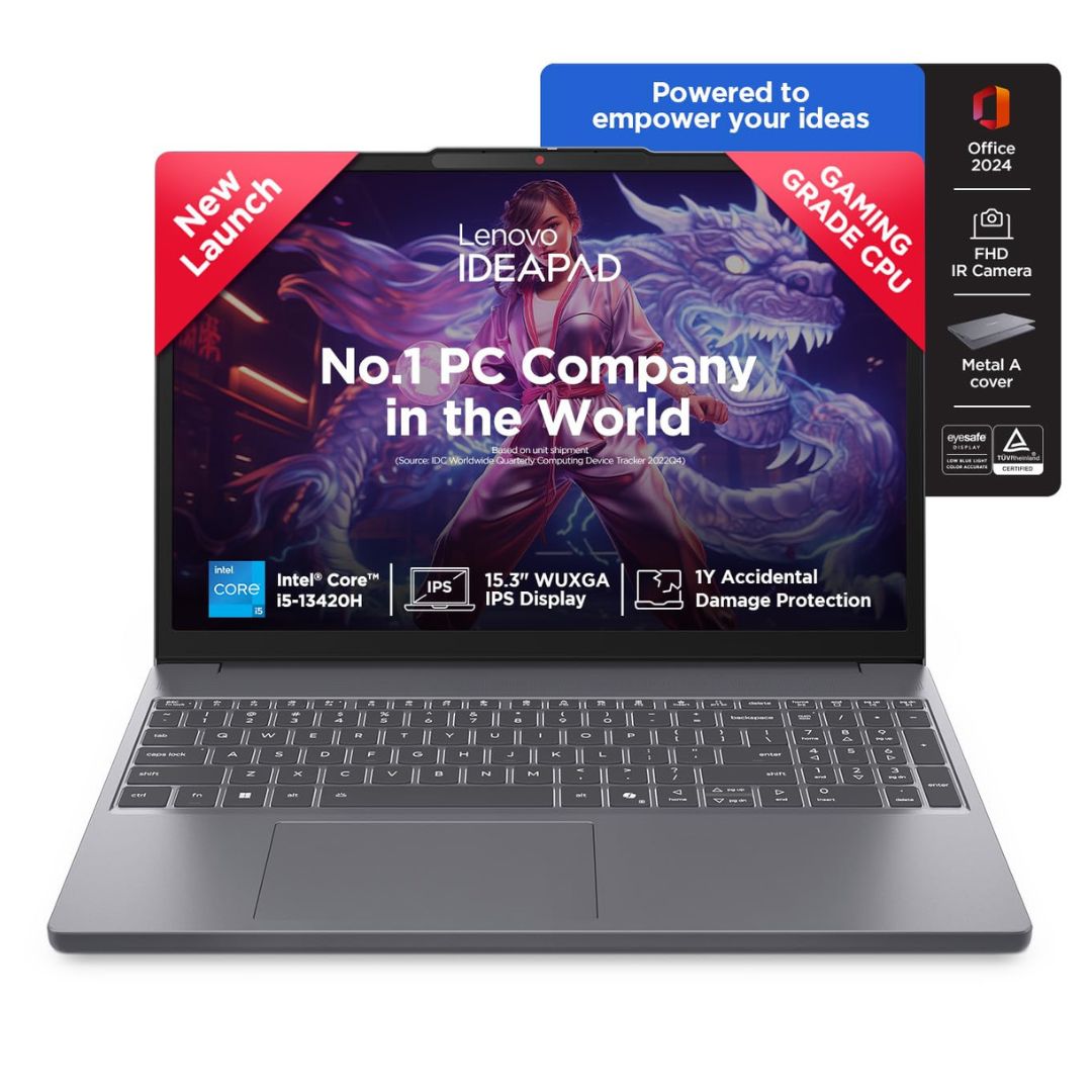 Lenovo IdeaPad Slim 3, 13th Gen Intel Core i5-13420H, 16GB DDR5 RAM, 512GB SSD, 15.3 Inch WUXGA IPS Display, Windows 11 Home, Office Home 2024, Backlit Keyboard, 1Yr ADP, 83K100C6IN