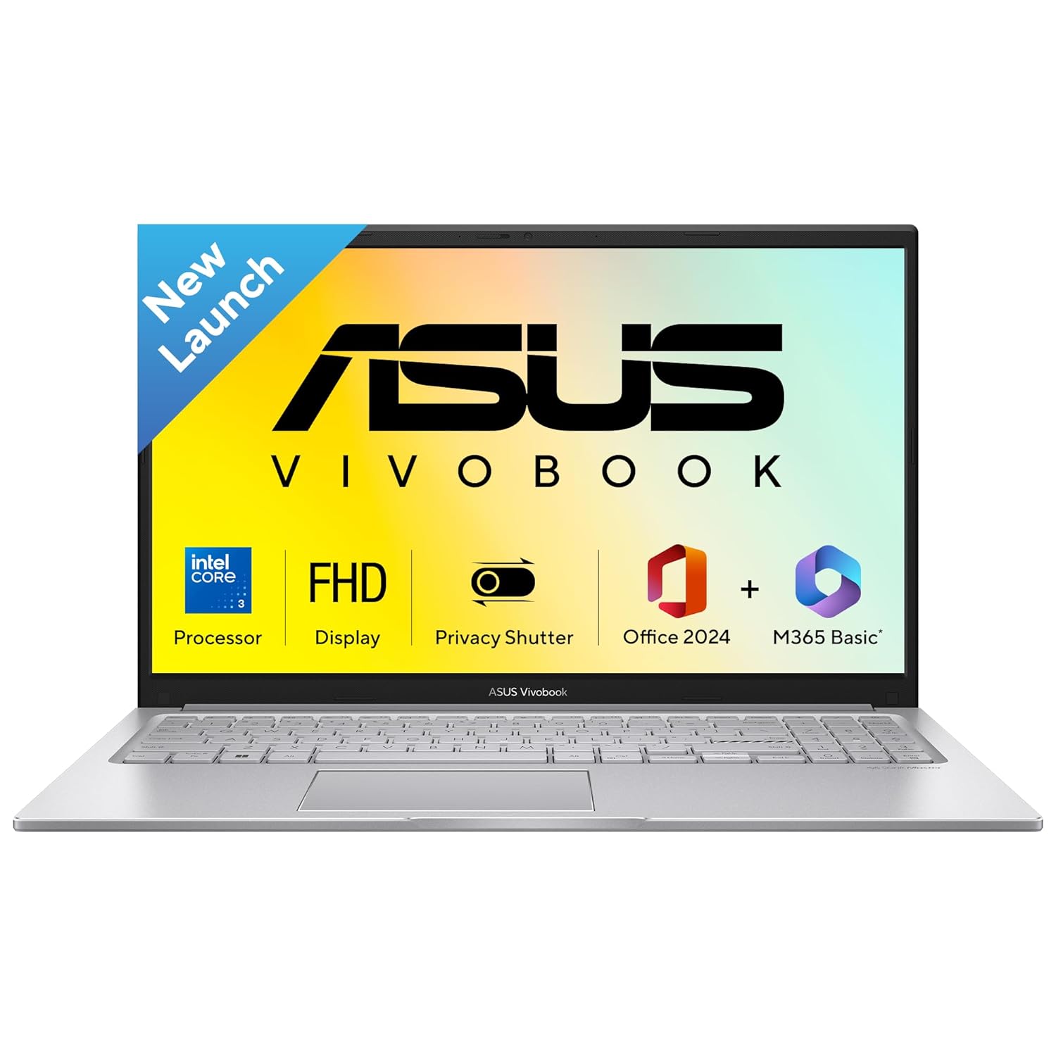 ASUS Vivobook 15 (2026) | Intel Core 3 100U (14th Gen) Processor | 8GB RAM + 512GB SSD | 15.6" FHD Display | Windows 11 Home + Office 2024 & Microsoft 365 Basic (1 Year) | X1504VAP-BQ1321WS | Thin & Light 1.7kg Design | Cool Silver