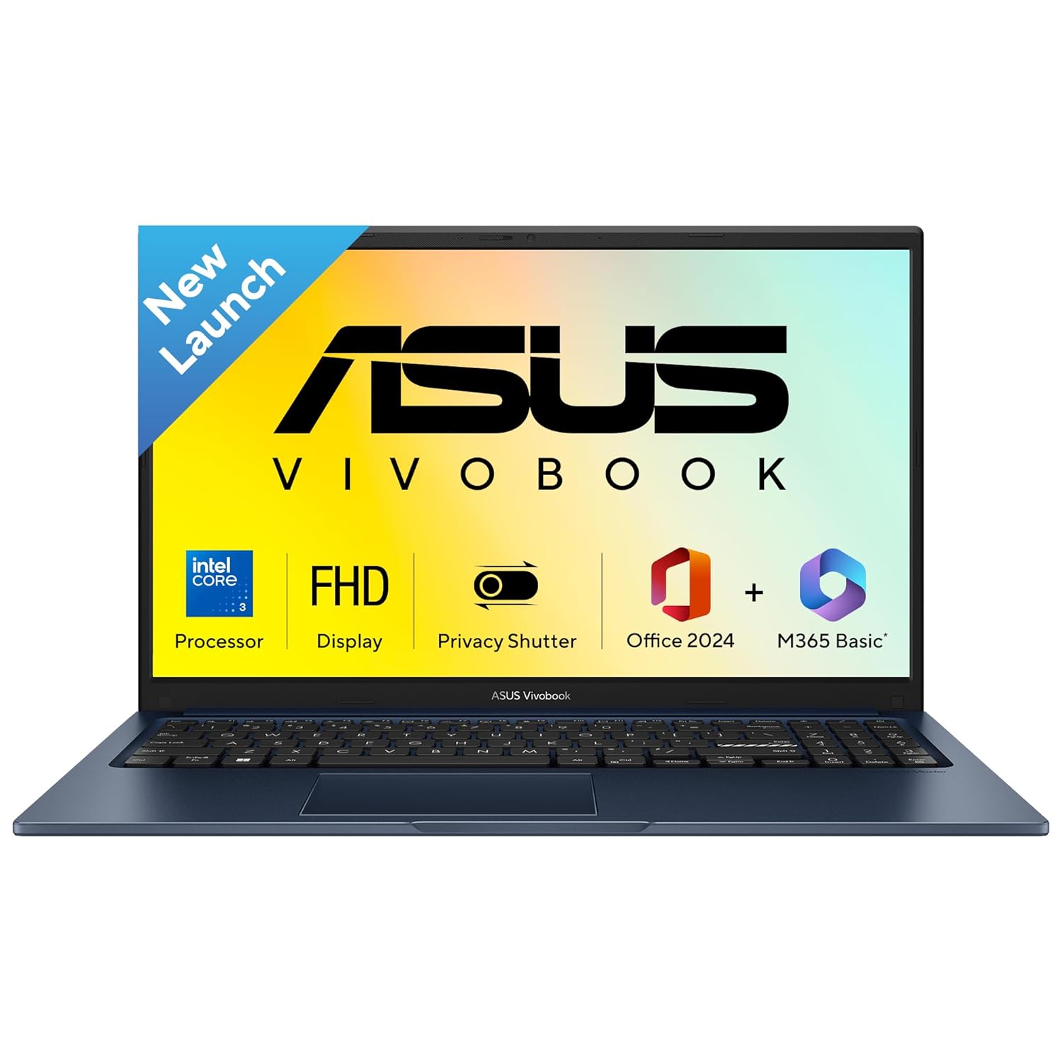 ASUS Vivobook 15 (2026) | Intel Core 3 100U (14th Gen) Processor | 8GB RAM + 512GB SSD | 15.6" FHD Display | Windows 11 Home + Office 2024 & Microsoft 365 Basic (1 Year) | X1504VAP-BQ1322WS | Thin & Light 1.7kg Design | Quiet Blue