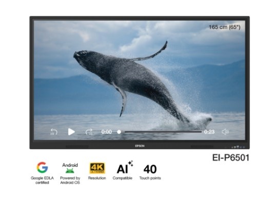Epson EI-P6501 PowerBoardPRO 165cm (65") 4K UHD Interactive Flat Panel Display | Smart Board for Classroom & Office | Touchscreen Monitor with Built-in Speakers & Smart Connectivity