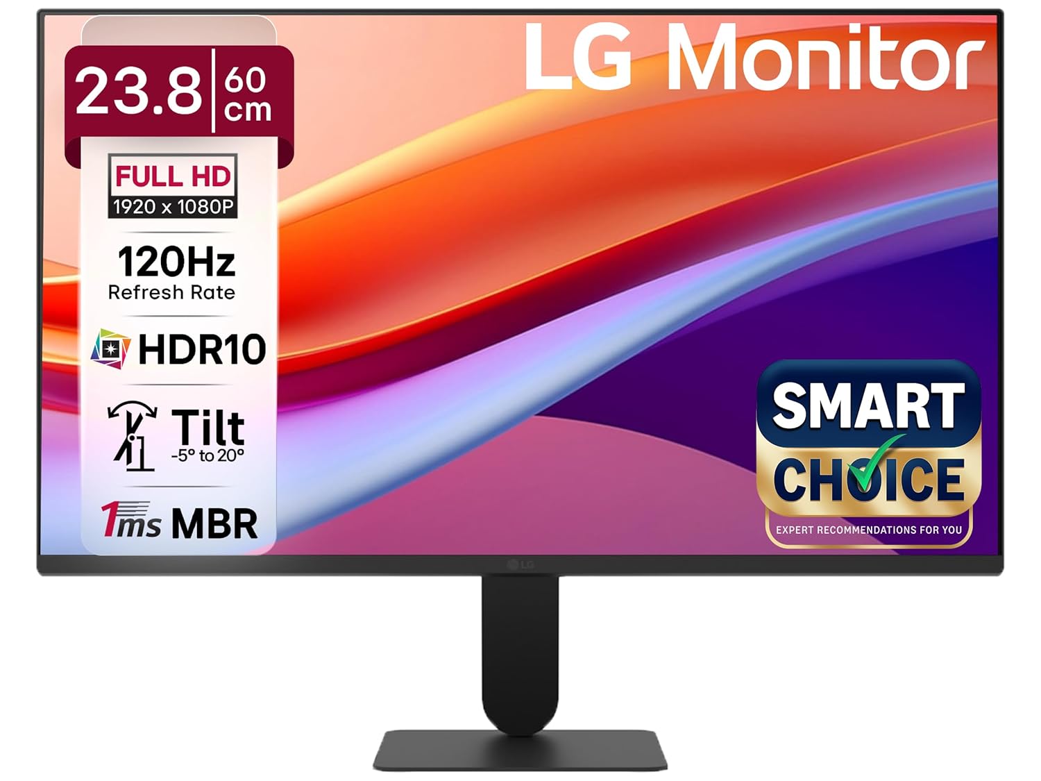 LG 24U411A 23.8 Inch Full HD IPS Monitor, 1920x1080 Resolution, 120Hz Refresh Rate, HDR10, 99% sRGB, 1500:1 Contrast Ratio, Reader Mode, Flicker Safe, HDMI, Office Monitor, Black