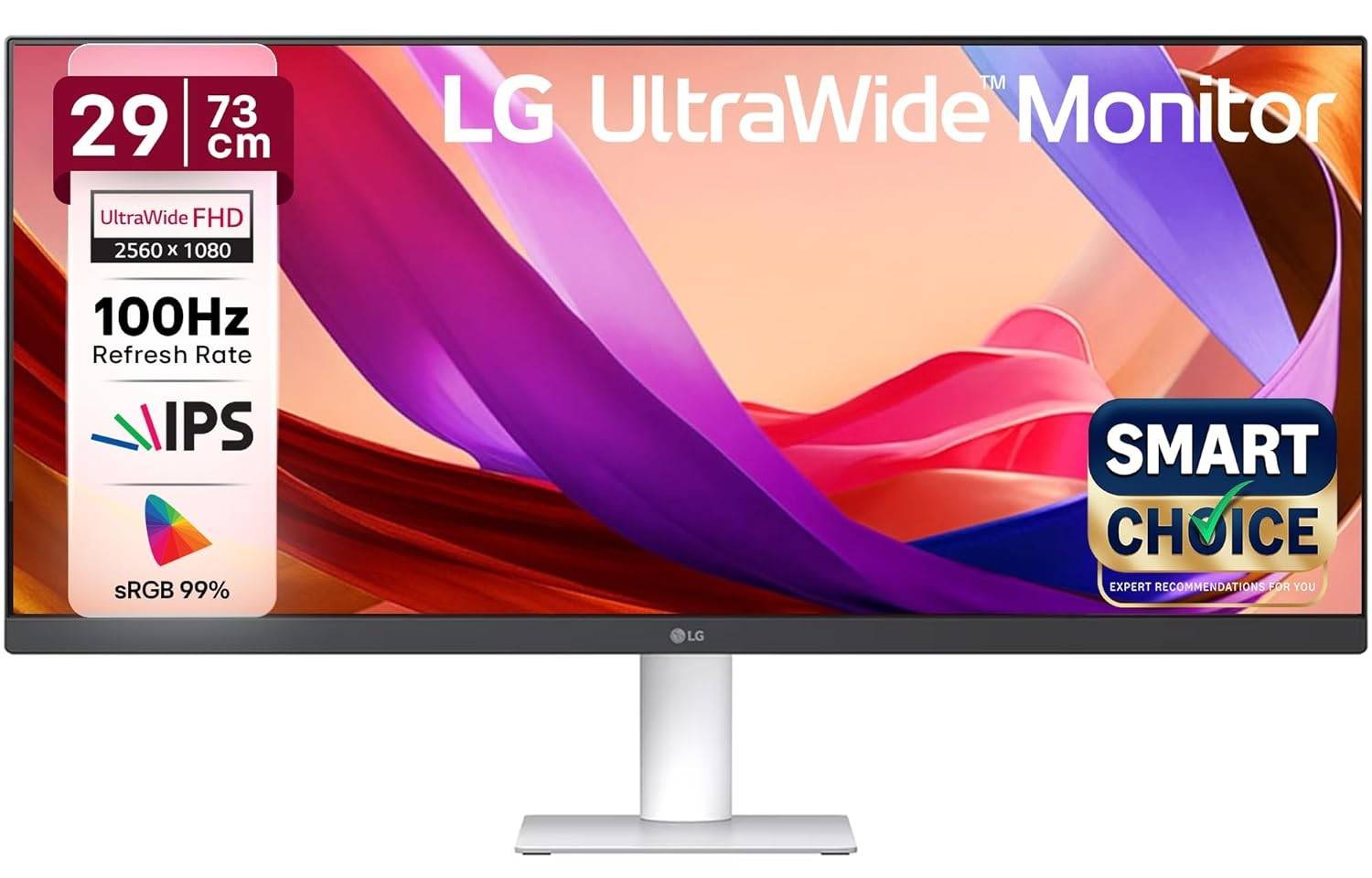 LG 29U531A-W 29 Inch UltraWide WFHD Monitor, 2560x1080 Resolution, IPS Panel, 100Hz Refresh Rate, HDR10, sRGB 99%, 21:9 Aspect Ratio, 1ms MBR, HDMI Monitor, White