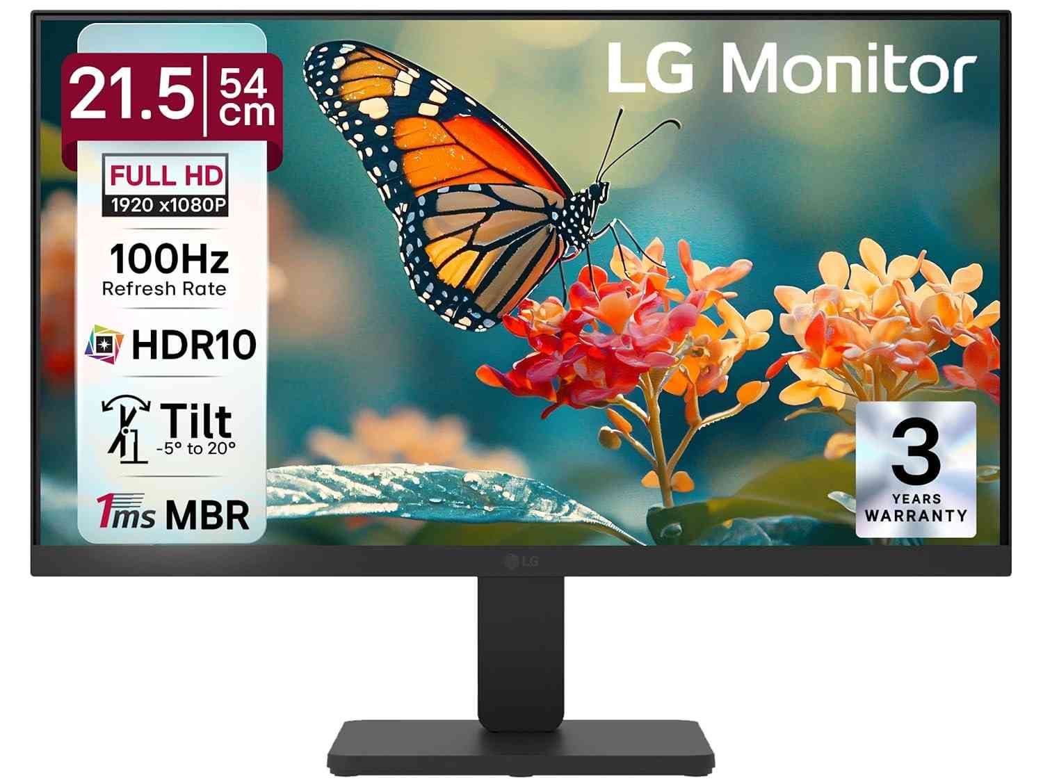 LG 22U401A 22 Inch Full HD Monitor, VA Panel, 1920x1080 Resolution, 100Hz Refresh Rate, 1ms MBR, HDR10, sRGB 99%, HDMI, VGA, 3-Side Borderless Design, Eye Care Monitor