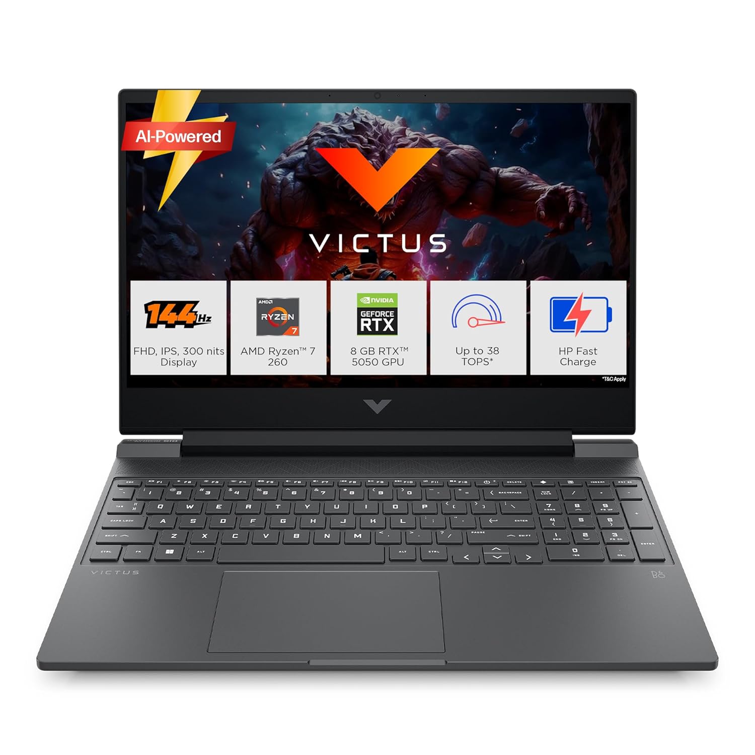 HP Victus fb3185AX Gaming Laptop, AMD Ryzen 7 260, NVIDIA GeForce RTX 5050 8GB GDDR7, 24GB DDR5 RAM, 1TB PCIe Gen4 SSD, 15.6 Inch FHD 144Hz IPS Display, Windows 11 Home, MS Office Home 2024, Microsoft 365 Basic 1 Year, Mica Silver