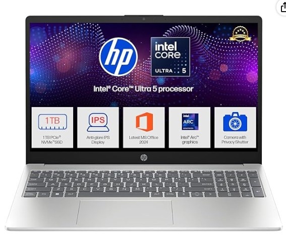 HP 15 AI Powered Laptop | Intel Core Ultra 5 | 16GB RAM | 1TB SSD | 15.6" FHD IPS Display | Windows 11 + M365 Basic (1-Year) & Office 2024 | Silver